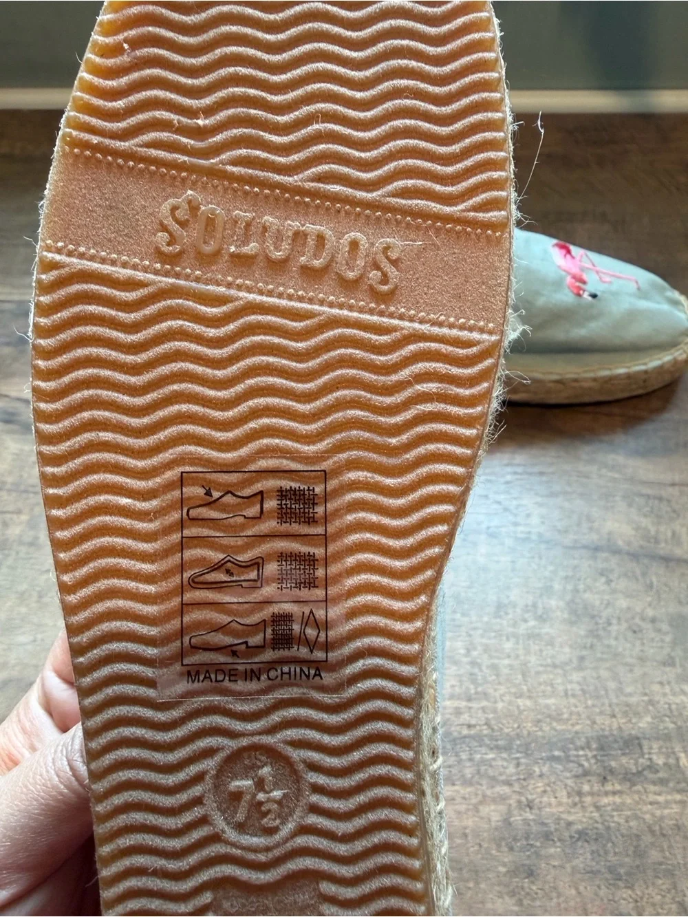 NWOB Soludos Light Blue Espadrille Slip-Ons with Pink Flamingo Embroidery 7.5